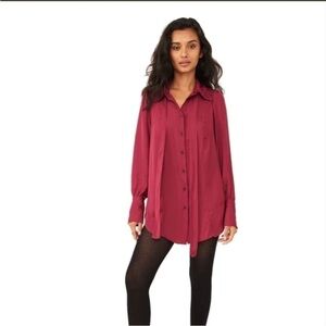 Free People Red Lala Solid Blouse
